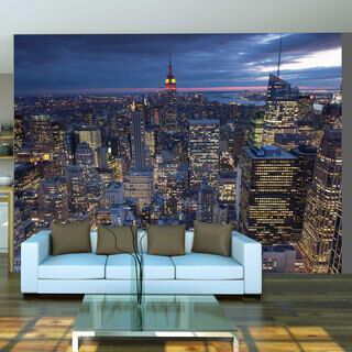 Fototapet - Panorama av New York - utsikt över staden med upplysta Manhattan skyskrapor