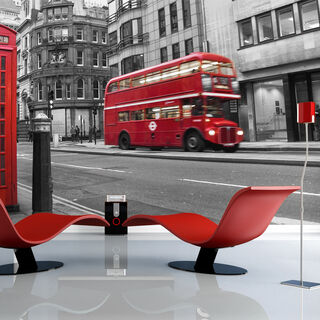 Fototapet - Röd buss och telefonkiosk i London