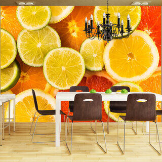 Fototapet - Sommaruppfriskning - apelsinkomposition med citrusfrukter