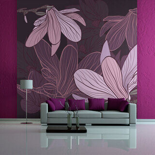 Fototapet - Abstraktion - komposition av magnoliablommor i fioletta nyanser på bakgrund