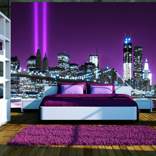 Fototapet - New York i lila - Manhattan och arkitektur med Brooklyn Bridge