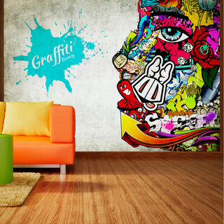 Fototapet - Graffiti skönhet - mural i street art-stil med en färgstark ansikte i mönster