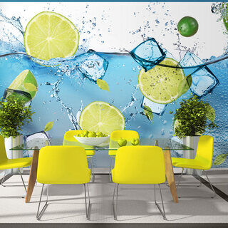 Fototapet - Vatten med citron - uppfriskande fruktmotiv för kök eller rum