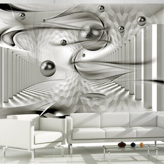 Fototapet - Modern geometri - tredimensionell abstraktion med silverkulor