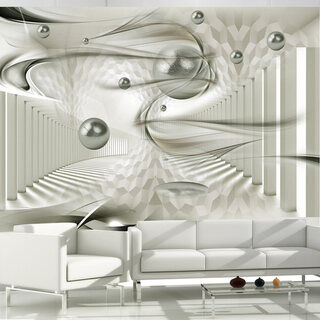 Fototapet - Futuristisk konst - silverkulor omgivna av geometriska mönster