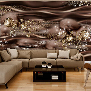 Fototapet - Chokladfloden - brun abstraktion med vågor, diamanter och glans