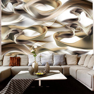 Fototapet - Abstraktion med vågor - konstnärlig komposition av beige-bruna vågor