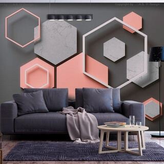 Fototapet - Hexagonalt mönster - abstraktion med geometriska figurer på en grå bakgrund