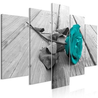 Tavla - Rose on Wood (5 Parts) Wide Turquoise