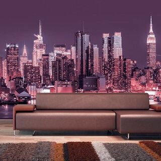 Fototapet - Lila natt över Manhattan - New Yorks arkitekturpanorama