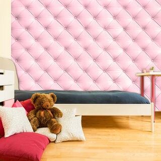 Fototapet - Söt marshmallow - komposition med rosa lädertextur med quiltning