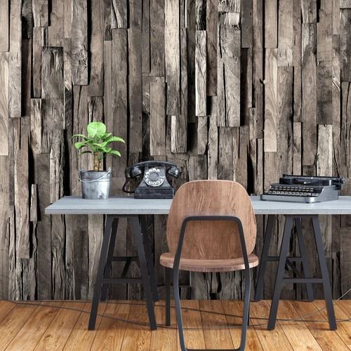 Fototapet - Wooden Curtain (Dark Brown)