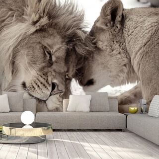 Fototapet - Lion Tenderness (Sepia)