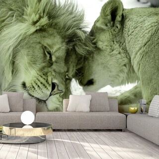 Fototapet - Lion Tenderness (Green)