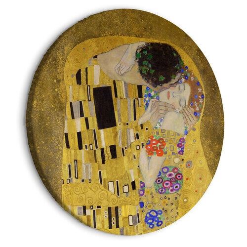 Rund tavla - Kiss - Gustav Klimt - A Couple in Love in a Passionate Embrace