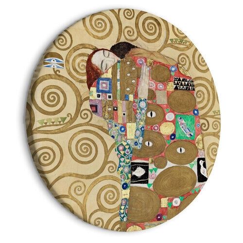 Rund tavla - The Fulfillment of Gustav Klimt - An Abstract Portrait of a Couple in an Embrace