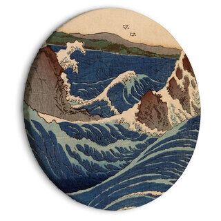 Rund tavla - Japanese Woodcut Utagawa Hiroshige - Great Blue Wave