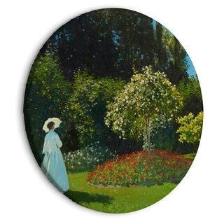 Rund tavla - Woman in the Garden by Claude Monet - A Landscape of Vegetation in Spring