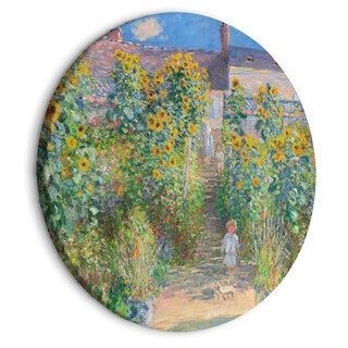 Rund tavla - Claude Monet’s Garden at Vétheuil - Farmhouse With Sunflowers