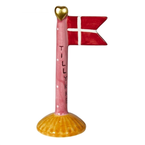 Flagga Grattis/rosa H: 14cm