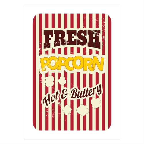 Poster med retrotext. Färsk popcorn. Hot and Buttery