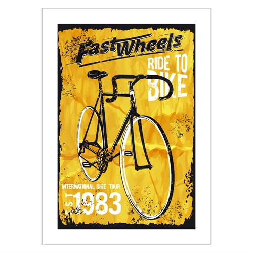 Poster med retrotext. Cykla. Snabba hjul. Cykeltur 1983