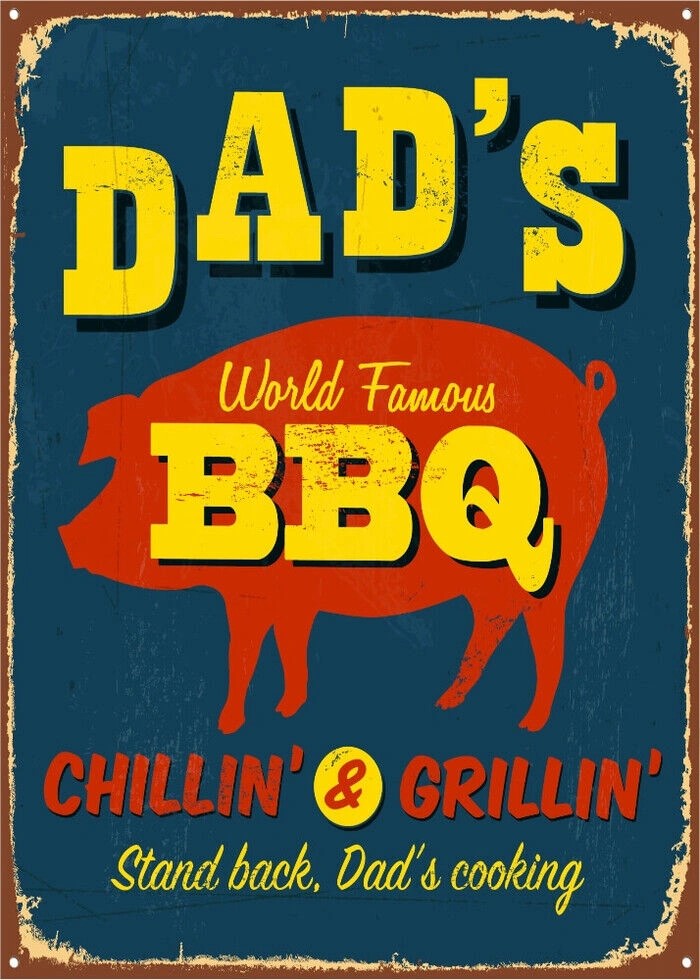 Poster med retrotext. Pappas världsberömda grill. Håll dig undan. Pappor lagar mat