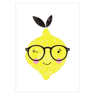 Härlig barnposter av en gul citron med ansikte
