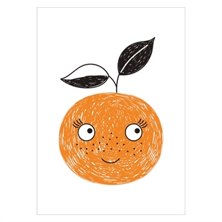 Gullig barnposter med en orange apelsin med ansikte