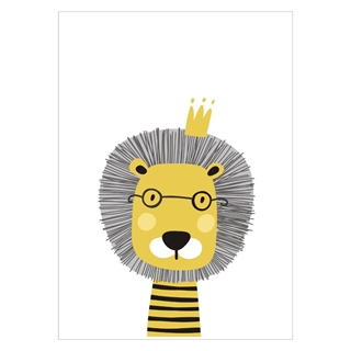 Gullig barnposter med ett motiv av ett lejon med en krona på manen
