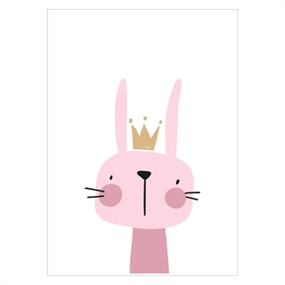 Gullig barnposter med rosa kanin med krona
