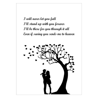 Poster med texten I will never let you fall och romantisk illustration