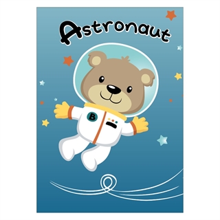 Gullig barnposter med motiv av en björn som astronaut
