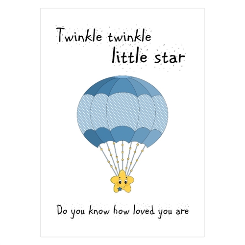 En gullig barnposter med en stjärna i en fallskärm till pojkrummet
