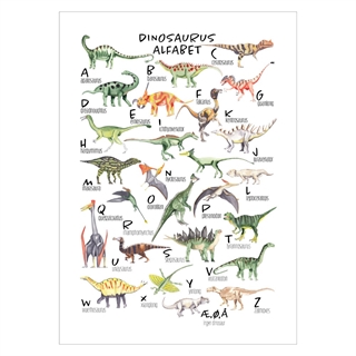 Poster med dinosaurie alfabetet. Bilder på alla dinosaurier och hela alfabetet