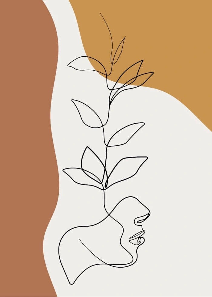 Konstnärlig och abstrakt motivposter med ritning av ansikte och blomma