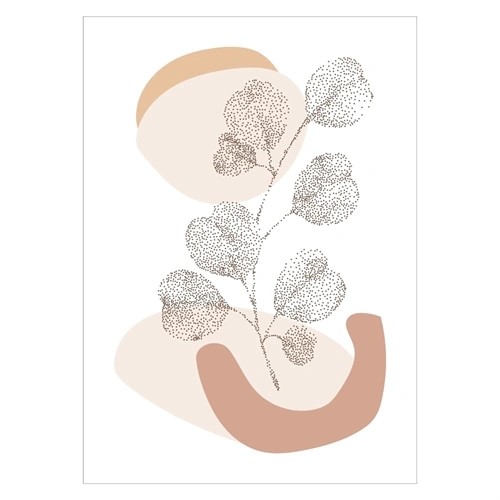 Abstrakt poster med motiv av växter med löv och varma färger