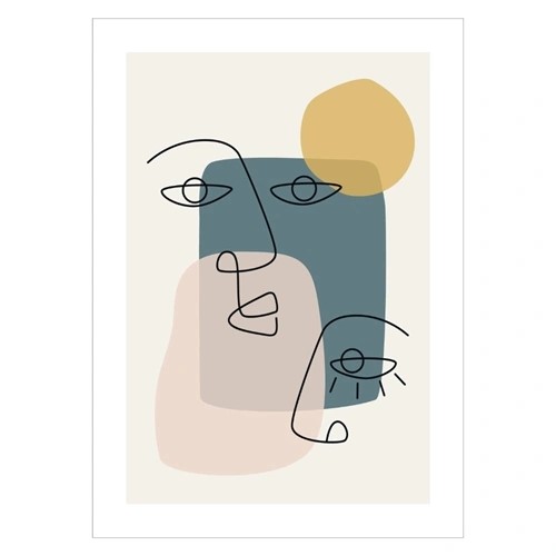 Poster med abstrakt ansiktslinje och dammiga färger