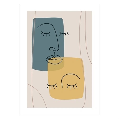 Poster med abstrakt ansiktslinje och blå och gula färger