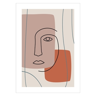 Poster med abstrakt ansiktslinje i beige, bruna och orange färger
