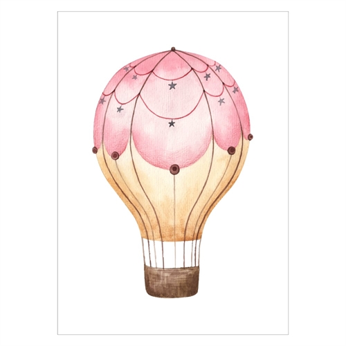 Retro vattenfärg luftballong med ballong i rosa