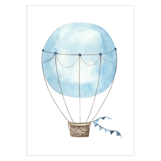Retro vattenfärg luftballong med ballong i ljusblå färg