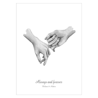 Hand i hand - köp en vacker poster online idag. Bedårande poster med illustration av två händer som håller varandra.