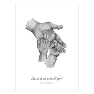 Tvåbarnspappa - köp en fin affisch online idag. Bedårande affisch med illustration av tre händer och plats för text.