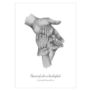 Trebarnspappa - köp en fin affisch online idag. Bedårande affisch med illustration av fyra händer och plats för text.
