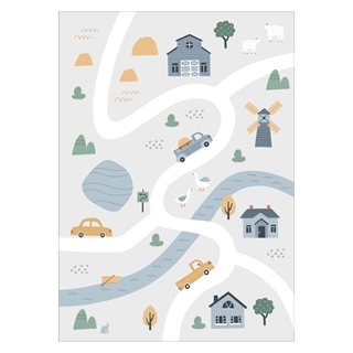 Poster med bykarta med hus och bilar