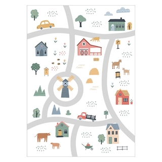 Poster med bykarta med hus och vägar 