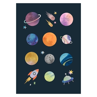 Poster med färgglad akvarellgalax