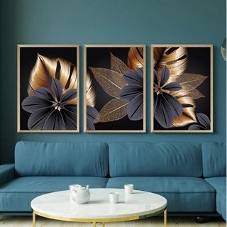 Posterset Blommor guld och svart