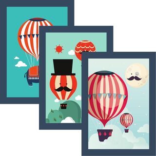 Posterset med galna luftballonger, elefant och måne